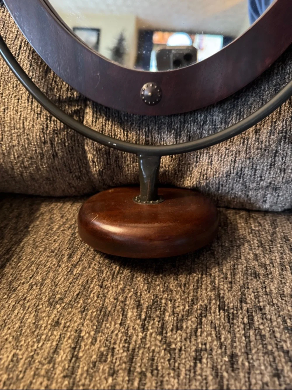 Vintage Mahogany Wood Finish Oval pedestal Vanity Mirror